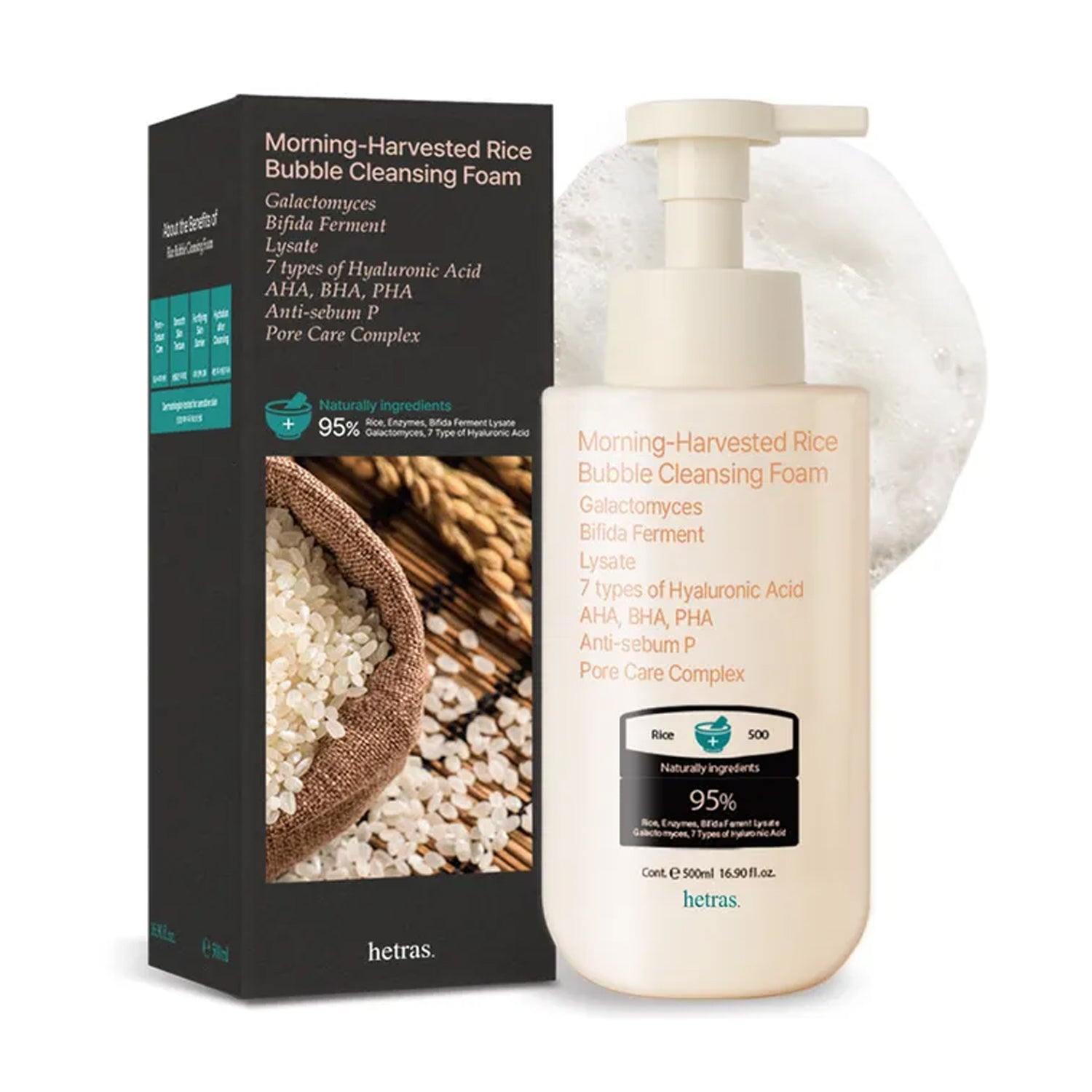 HETRAS Morning-Harvested Rice Bubble Cleansing Foam 500ml