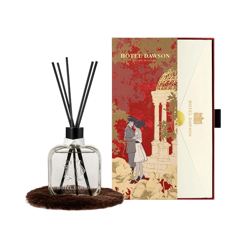 HOTEL DAWSON Jardin Midnight Room Diffuser (250ml) - Aromatic Wood Scent (Main Diffuser + Fur Coaster + 5 Reed Sticks Set)