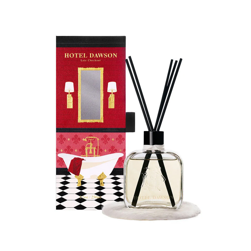 HOTEL DAWSON Late Checkout Room Diffuser (250ml) - Soapy Floral Scent (Main Diffuser + Fur Coaster + 5 Reed Sticks Set)