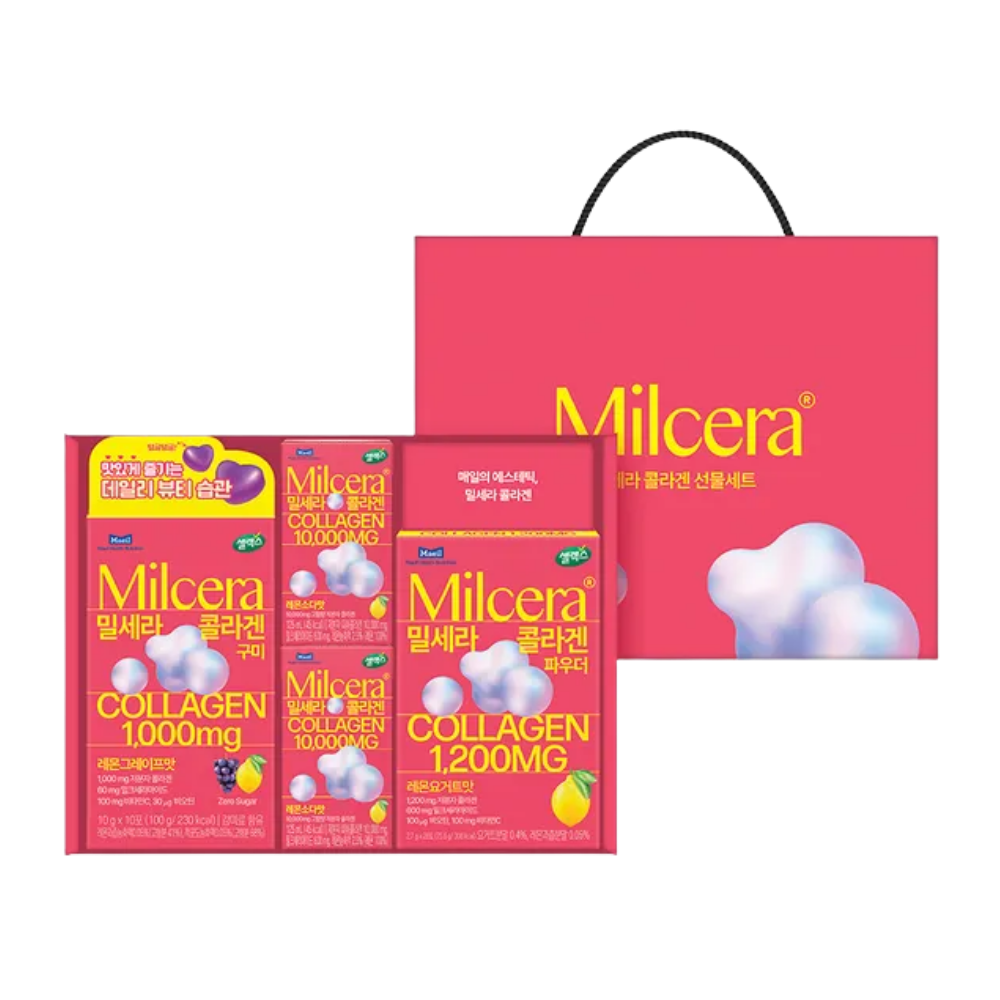 Maeil Health Nutrition Selex [Gift Set] Milk-Cera Collagen Gift Set (4 Drinks, 1 Box of Powder, 1 Box of Gummies)