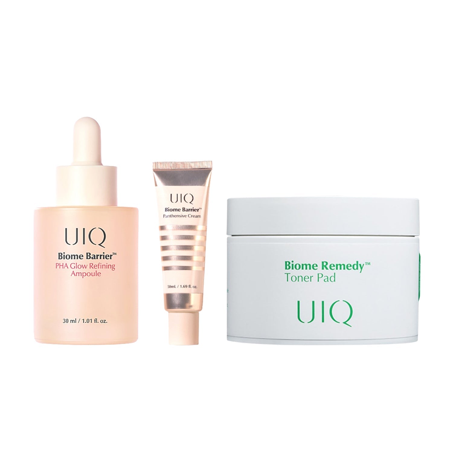 UIQ Biome Barrier PHA Glow Refining Ampoule 30ml + Remedy Toner Pad 70 Sheets + Panthensive Cream 10ml