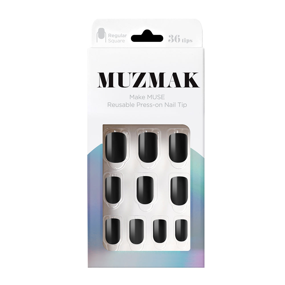 MUZMAK Nail Tips 36pcs #Zet Black(Regular Square)